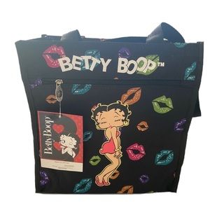 Black Colorful Betty Boop Microfiber Canvas‎ Tote Bag/Mini Coin Bag Included